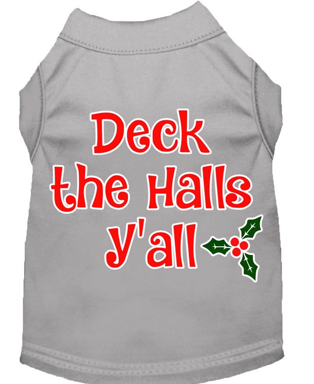 Deck the Halls Y'all Screen Print Dog Shirt Grey Lg